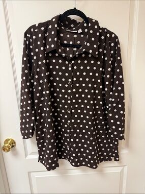 Susan Graver Polka Dot Button-Front Women’s Top in Brown and White